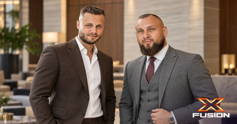 XFusion co-founders Stanis Zichler and Zeljko Cikojevic in a hotel lobby in Dubai